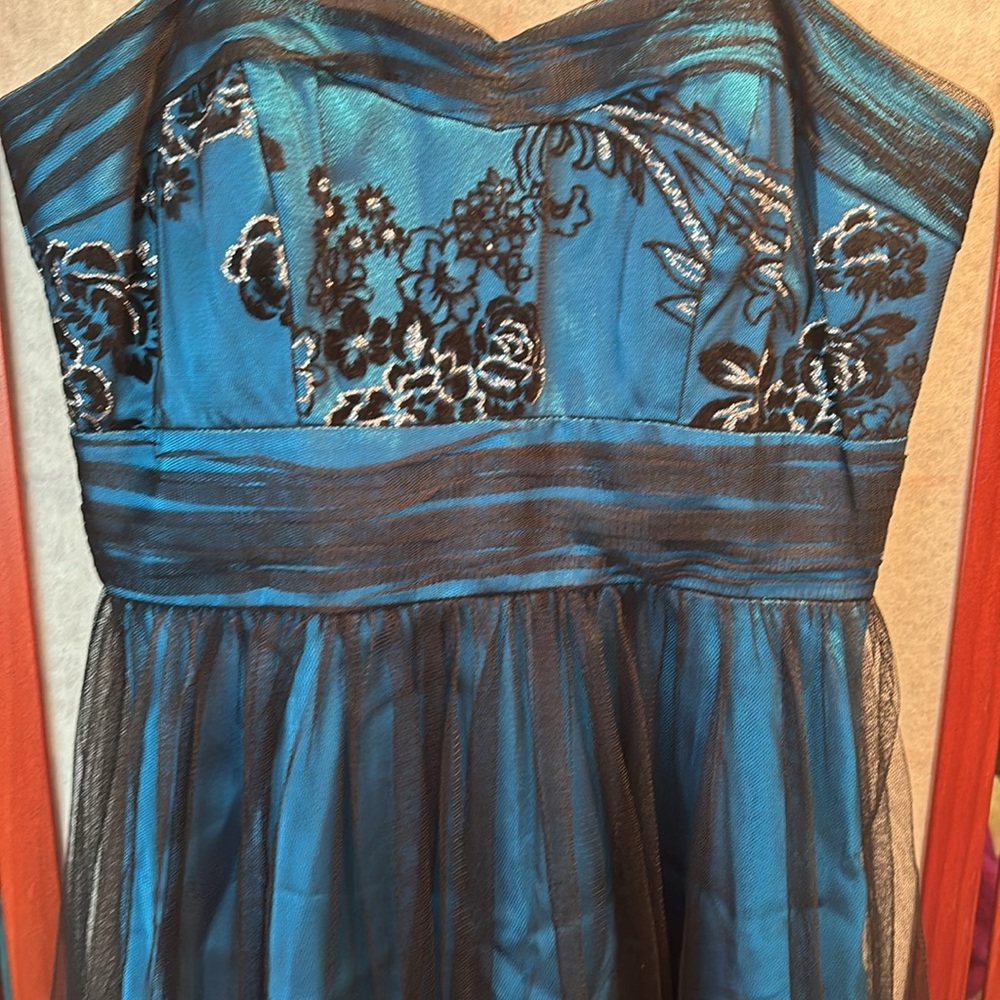 Hailey Logan Teal and Black Strapless Cocktail Dress - Picture 3 of 4
